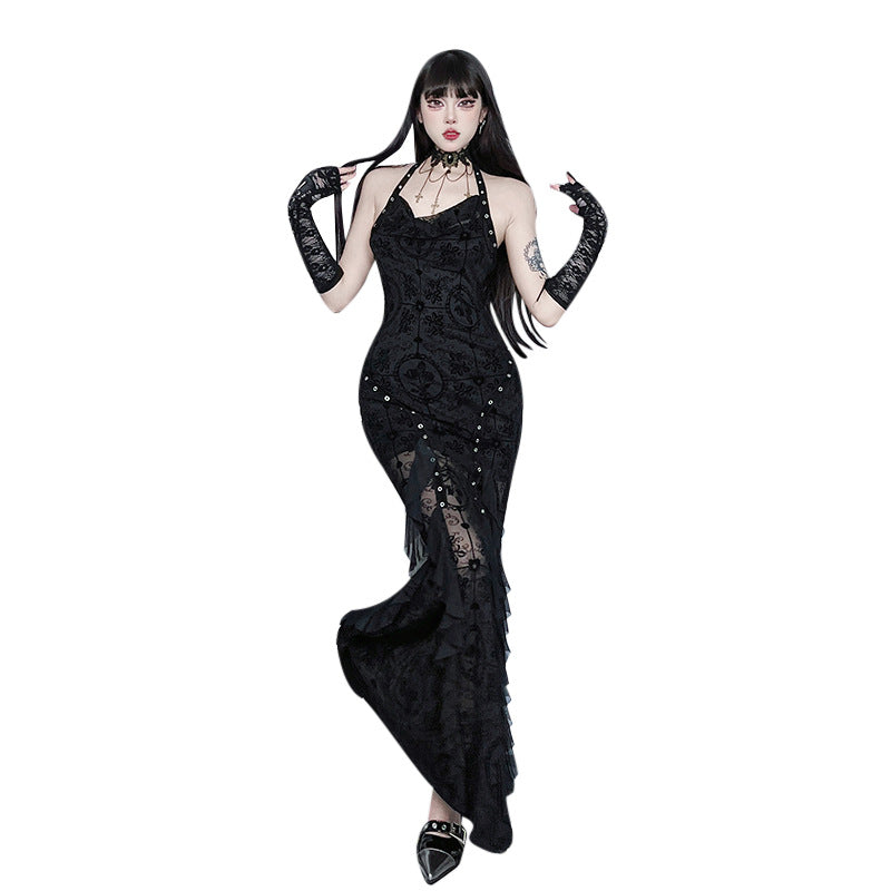 Gothic Meerjungfrauen Maxikleid mit Jacquardmuster