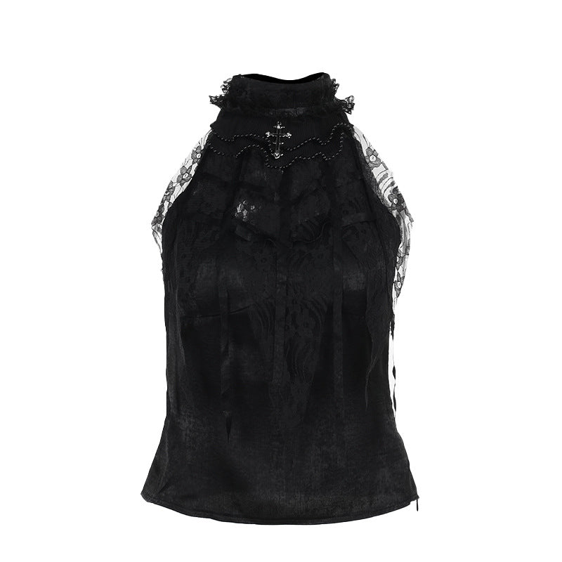 Gothic Rosen Top mit Spinnennetz-Schleife