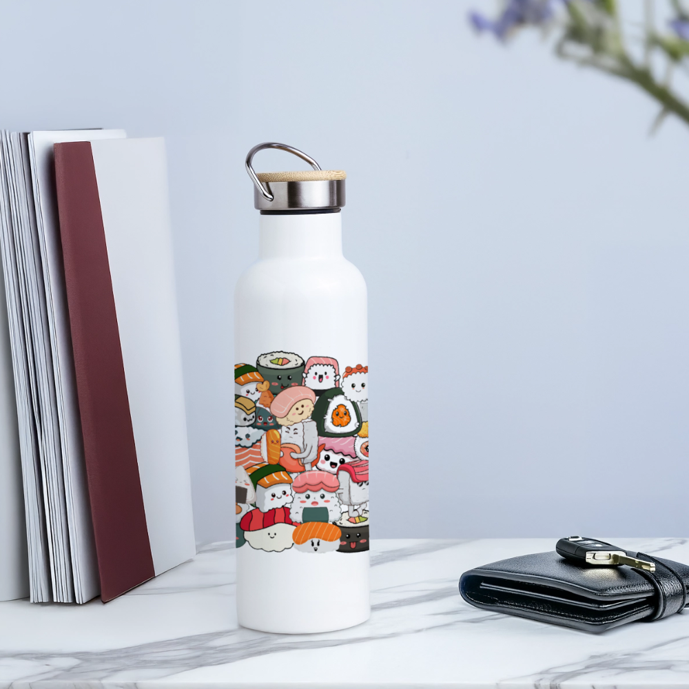 Sushi, Manga, Anime Thermoflasche, Trinkflasche aus Edelstahl mit Bambus-Verschluss in  400ml, 500 ml oder 750ml - white