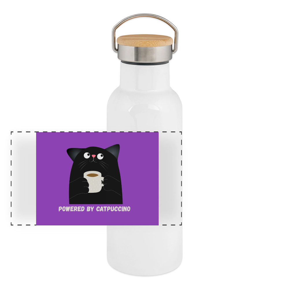 Catpuccino Thermoflasche, Trinkflasche aus Edelstahl mit Bambus-Verschluss in  400ml, 500 ml oder 750ml - white
