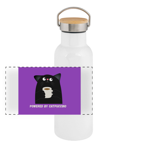Catpuccino Thermoflasche, Trinkflasche aus Edelstahl mit Bambus-Verschluss in  400ml, 500 ml oder 750ml - white