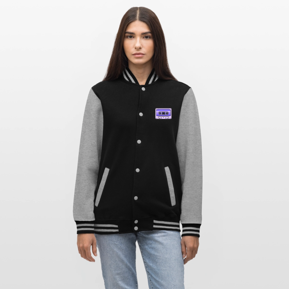 Kassettenkind-Nostalgie-Edition, weiche Collegejacke in Premium-Qualität - black/heather grey