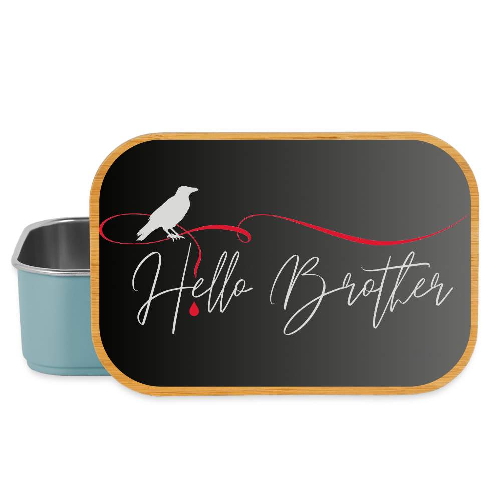 "Hello Brother" von Vampire Diaries inspirierte Lunchbox aus Metall mit Holzdeckel, Brotdose - light blue