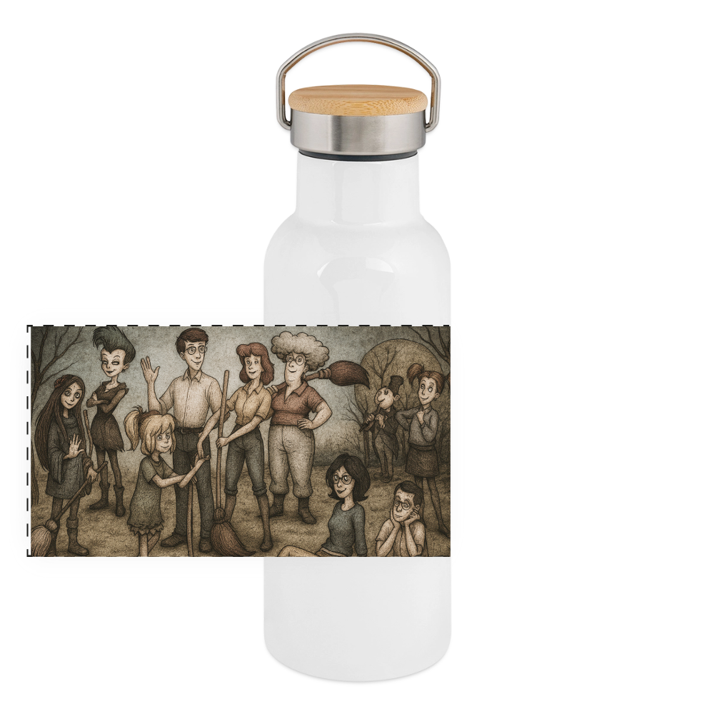 Neustadt Witches im Tim Burton-Stil Thermoflasche, Trinkflasche aus Edelstahl mit Bambus-Verschluss in  400ml, 500 ml oder 750ml - white