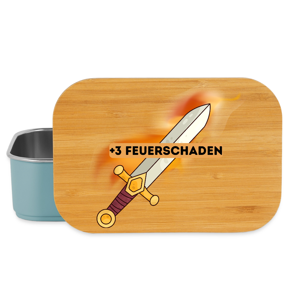 +3 Feuerschaden/Rollenspiel, Lunchbox aus Metall mit Holzdeckel, Brotdose - light blue