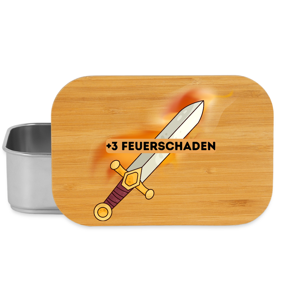 +3 Feuerschaden/Rollenspiel, Lunchbox aus Metall mit Holzdeckel, Brotdose - silver