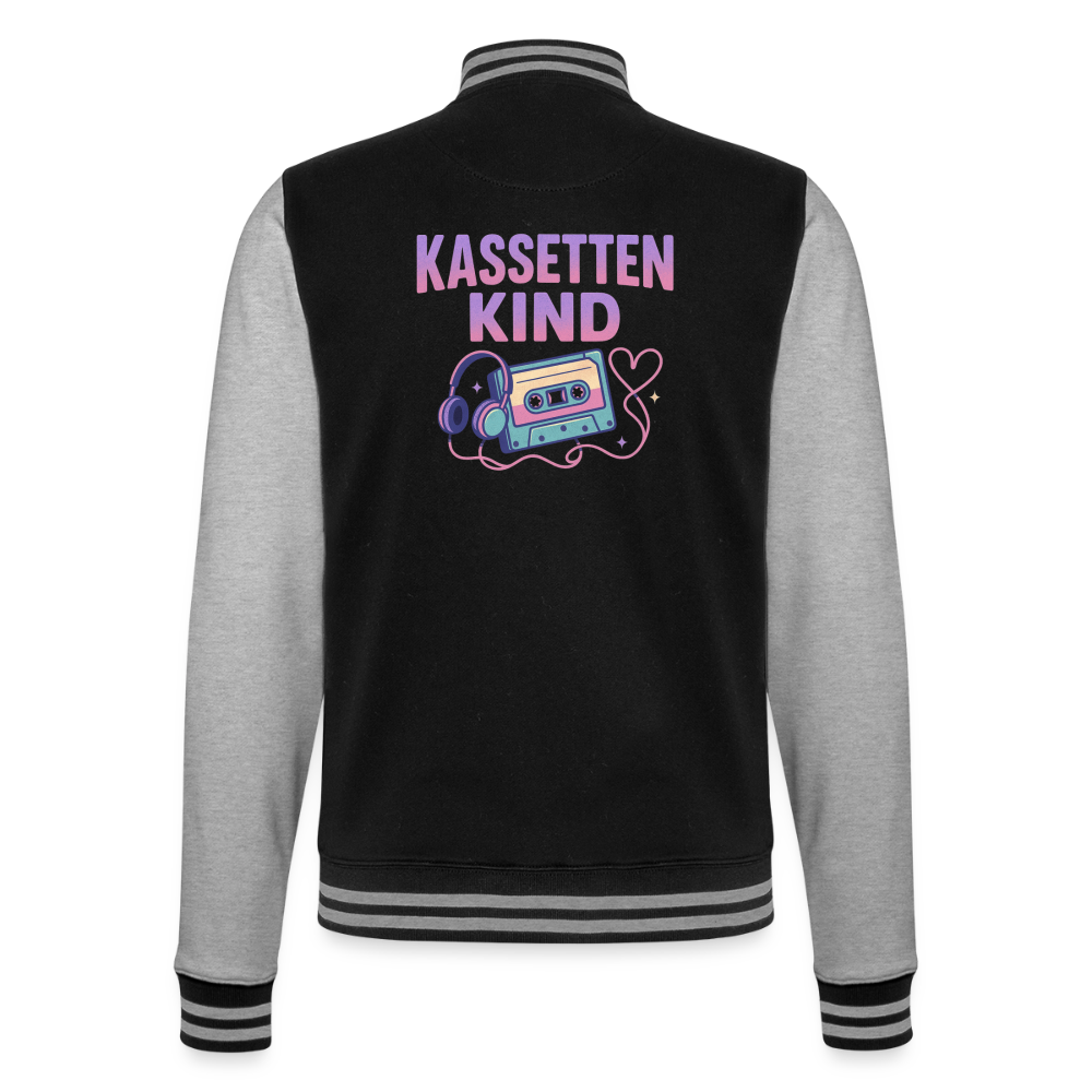 Kassettenkind-Nostalgie-Edition, weiche Collegejacke in Premium-Qualität - black/heather grey
