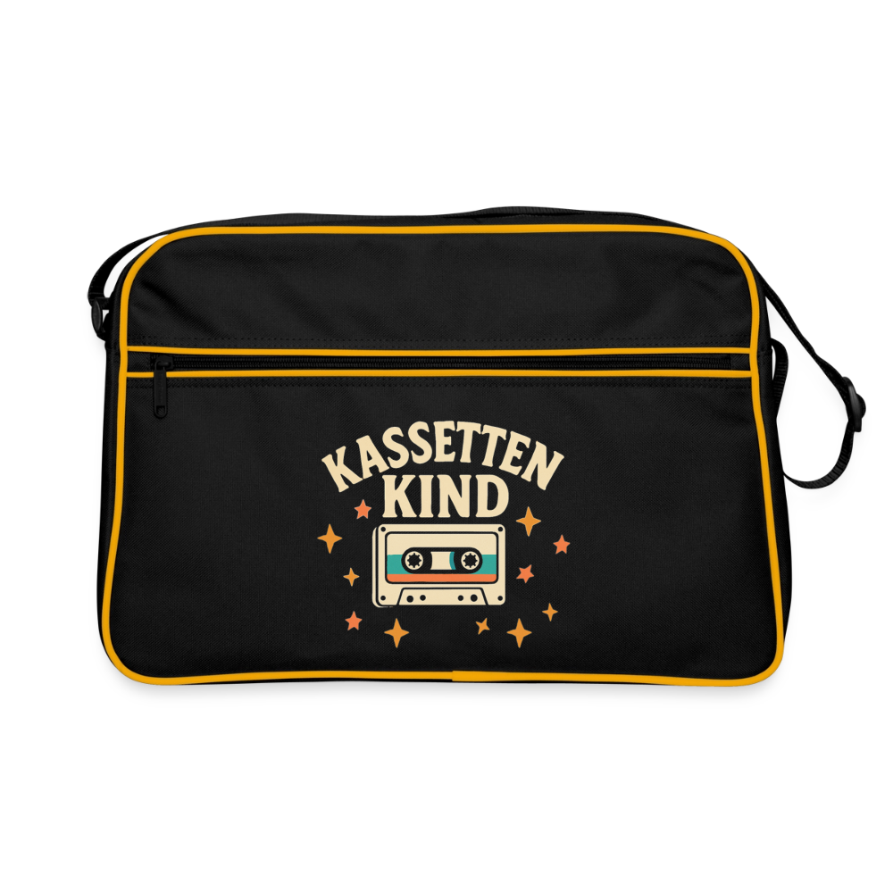 Kassettenkind, große Retro-Tasche /Umhängetasche mit längenverstellbaren Schultergurt - black/gold