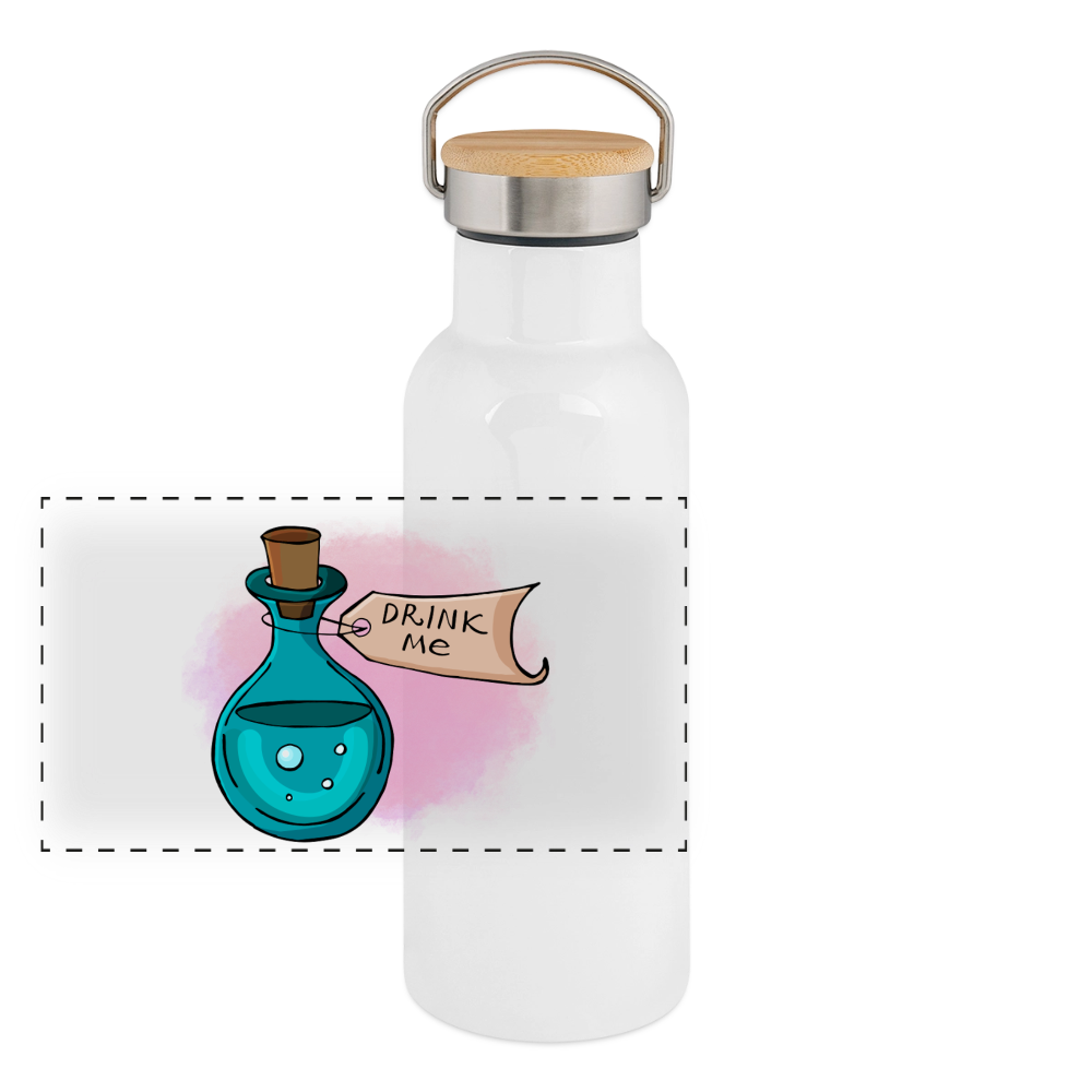 Drink me Thermoflasche, Trinkflasche aus Edelstahl mit Bambus-Verschluss in  400ml, 500 ml oder 750ml - white