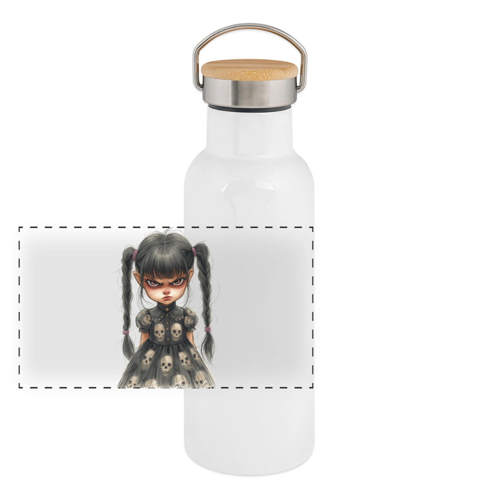 Gothic-Mädchen Thermoflasche, Trinkflasche aus Edelstahl mit Bambus-Verschluss in  400ml, 500 ml oder 750ml - white