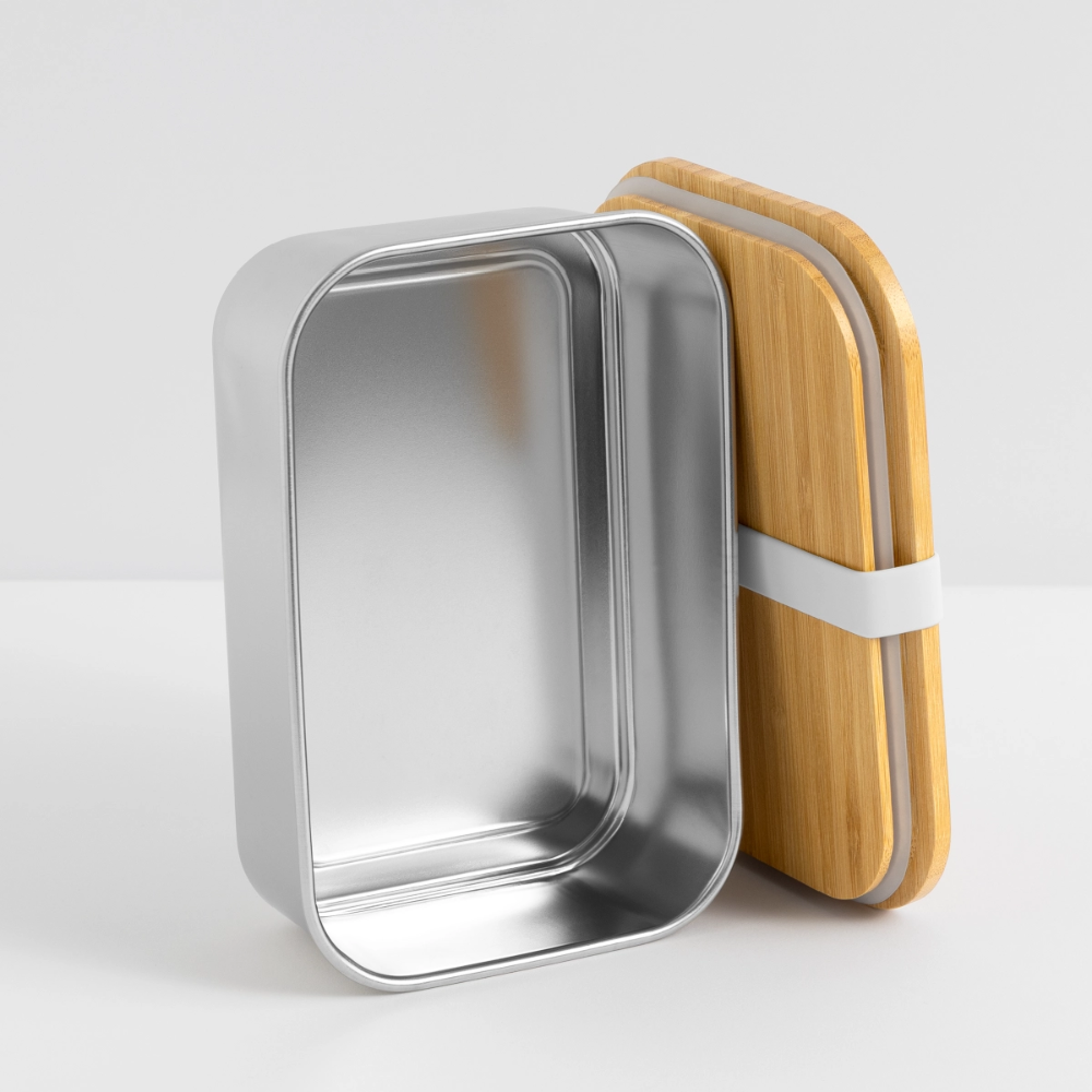 Four Cats, Lunchbox aus Metall mit Holzdeckel, Brotdose - silver