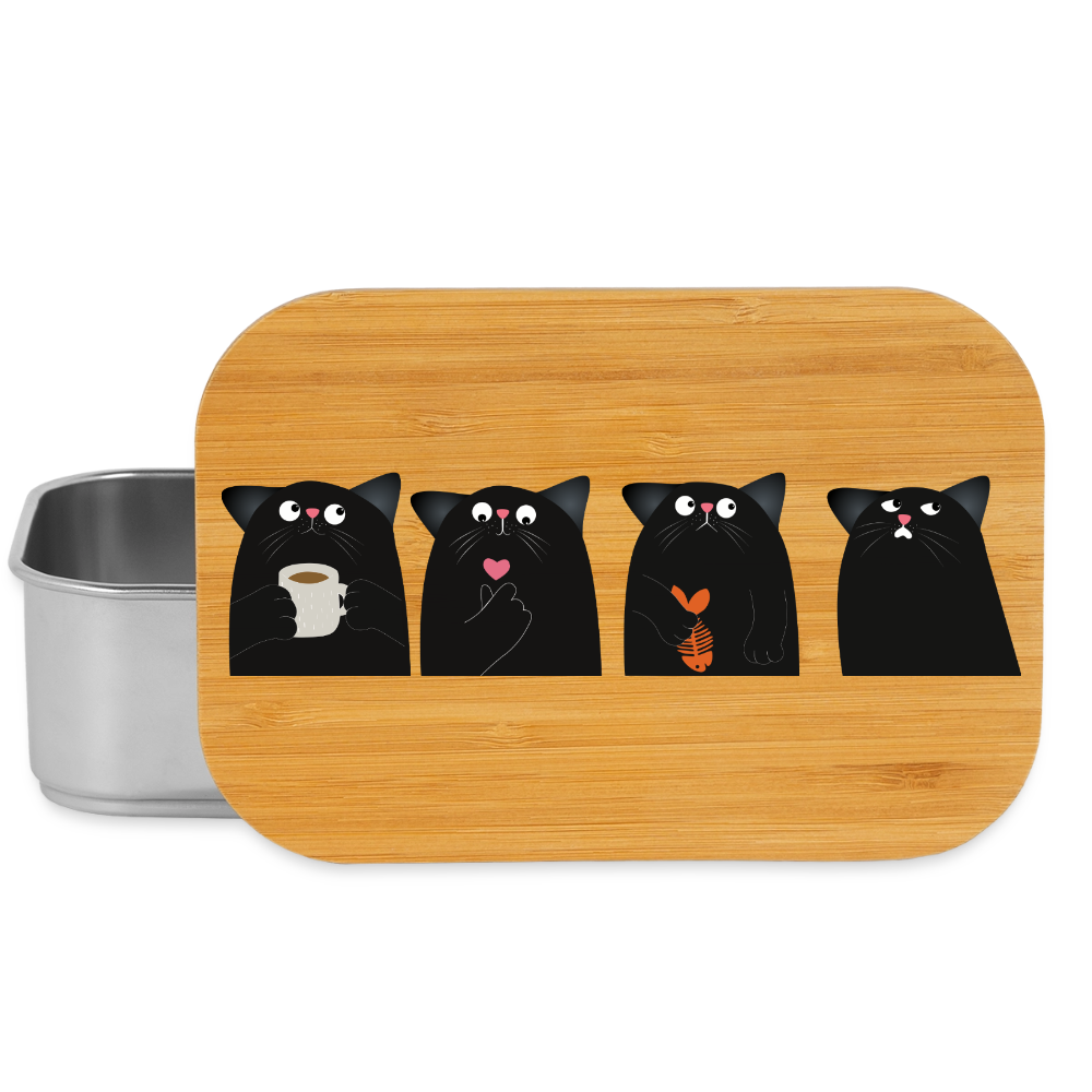 Four Cats, Lunchbox aus Metall mit Holzdeckel, Brotdose - silver
