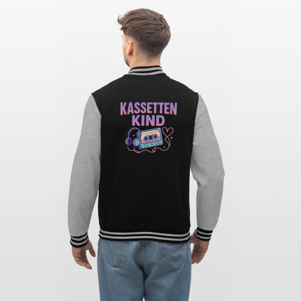 Kassettenkind-Nostalgie-Edition, weiche Collegejacke in Premium-Qualität - black/heather grey
