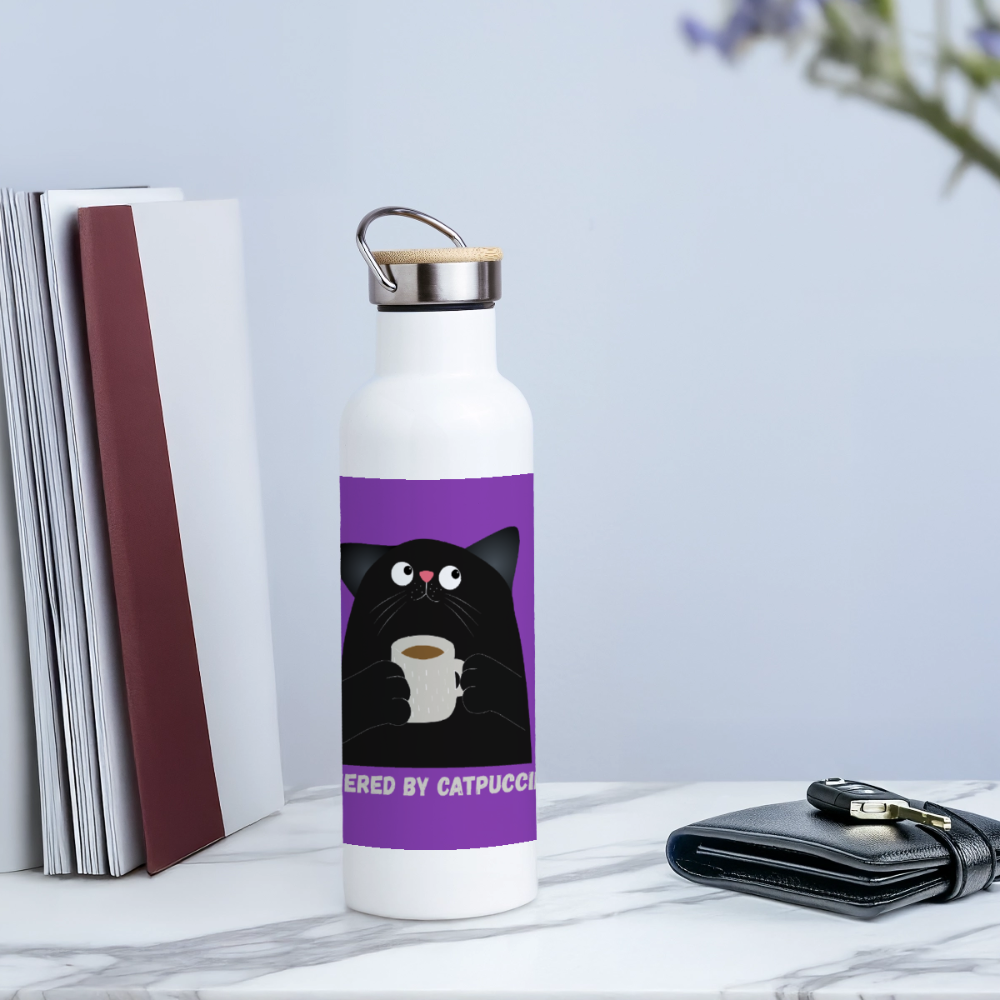 Catpuccino Thermoflasche, Trinkflasche aus Edelstahl mit Bambus-Verschluss in  400ml, 500 ml oder 750ml - white