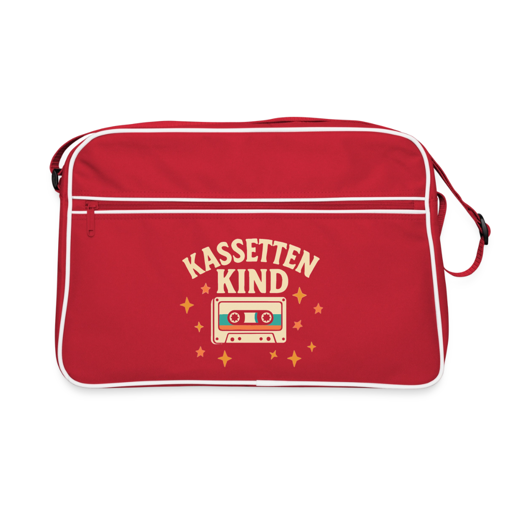 Kassettenkind, große Retro-Tasche /Umhängetasche mit längenverstellbaren Schultergurt - red/white