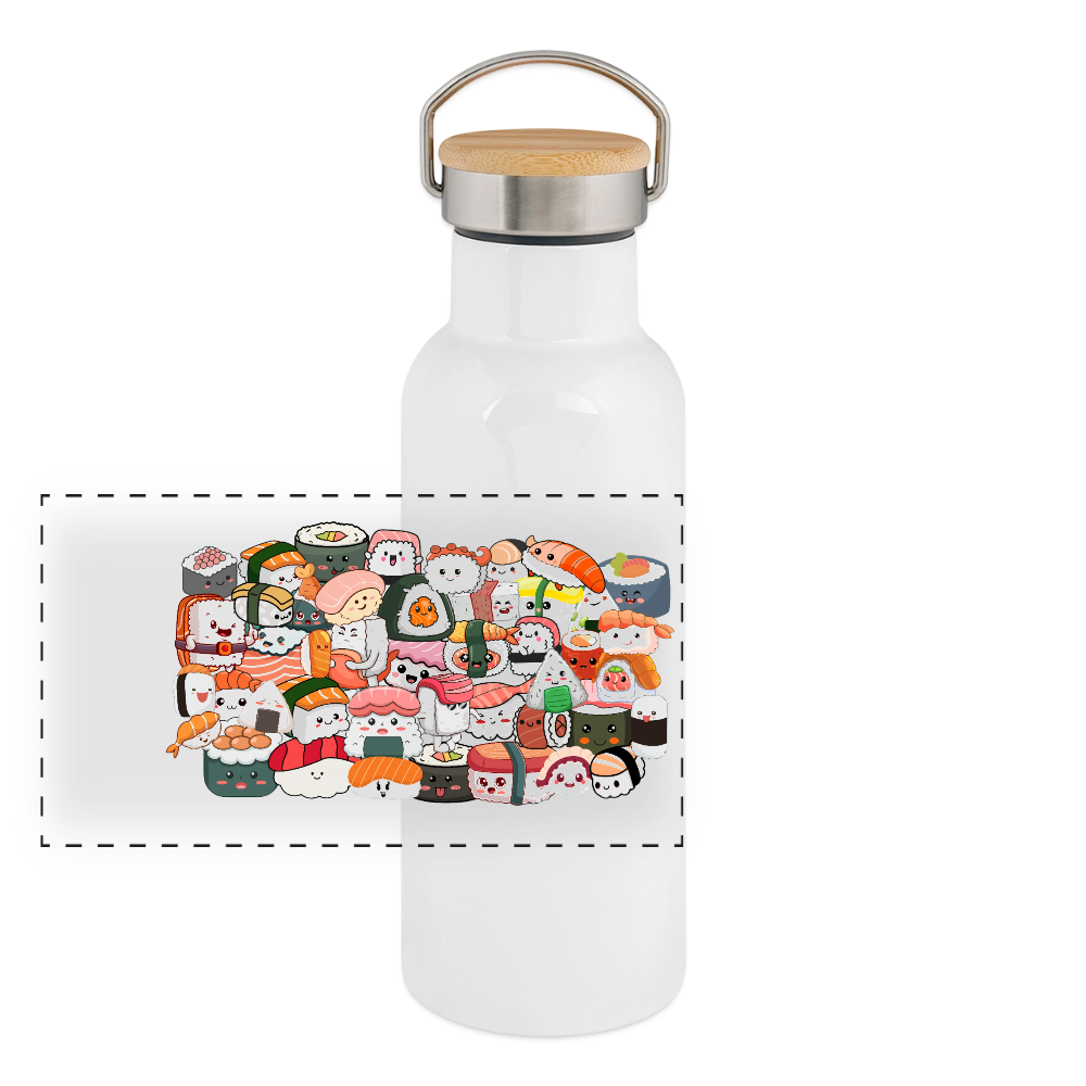 Sushi, Manga, Anime Thermoflasche, Trinkflasche aus Edelstahl mit Bambus-Verschluss in  400ml, 500 ml oder 750ml - white