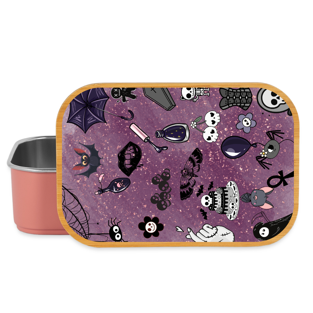 Cute Gothic,Lunchbox aus Metall mit Holzdeckel, Brotdose - light pink