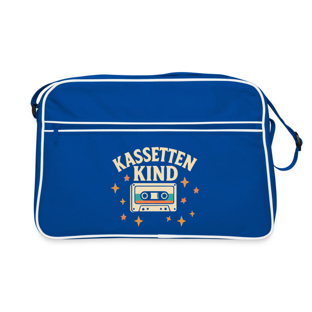 Kassettenkind, große Retro-Tasche /Umhängetasche mit längenverstellbaren Schultergurt - blue/white