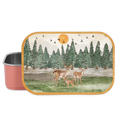 Rehe allein im Wald, Lunchbox aus Metall mit Holzdeckel, Brotdose - light pink