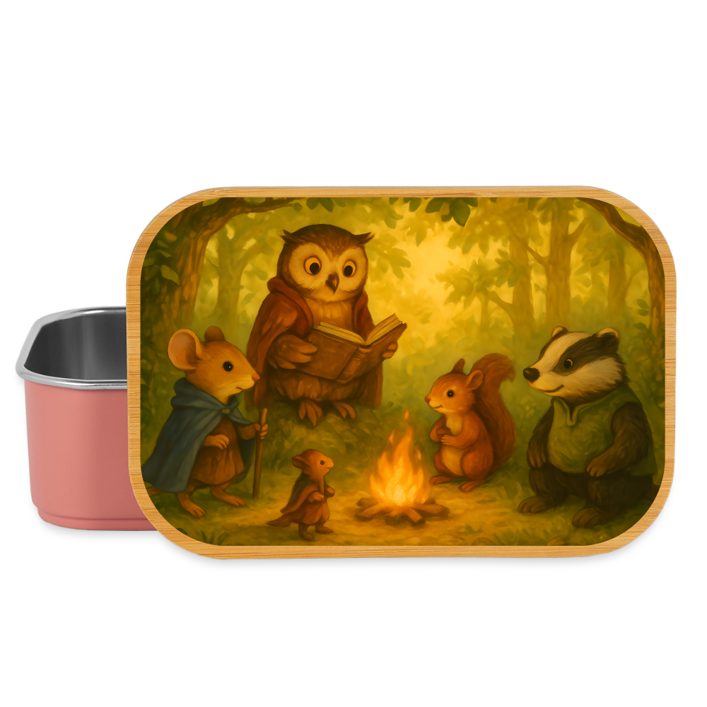 Everdell inspirierte Lunchbox aus Metall mit Holzdeckel, Brotdose - light pink
