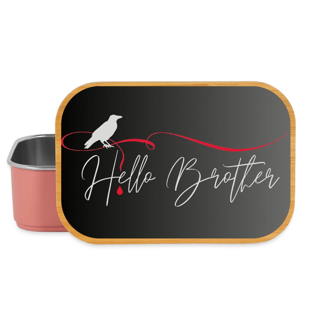 "Hello Brother" von Vampire Diaries inspirierte Lunchbox aus Metall mit Holzdeckel, Brotdose - light pink
