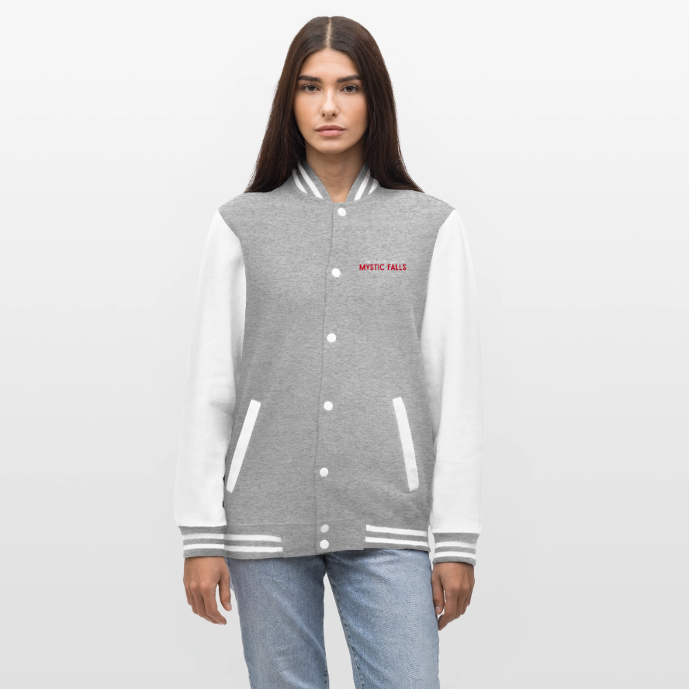 "Mystic Falls" inspiriert von Vampire Diaries, weiche Collegejacke in Premium-Qualität - heather grey/white