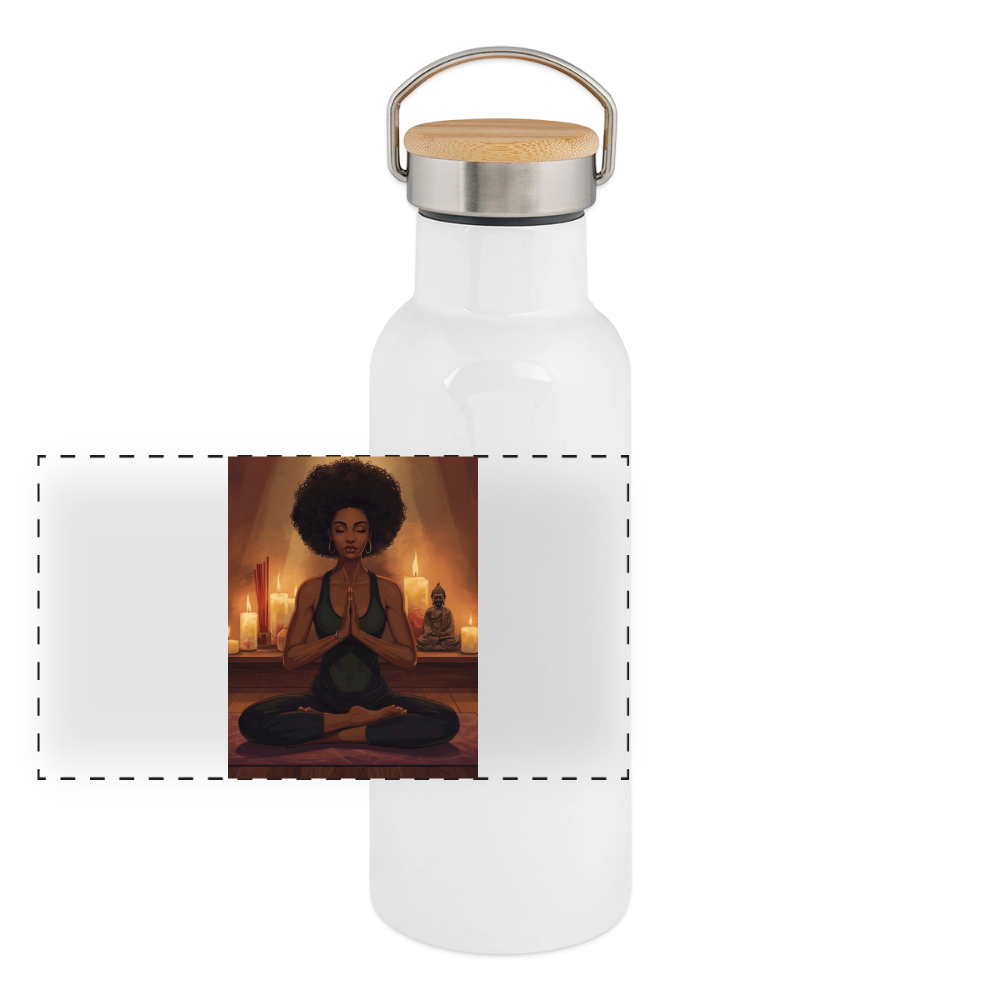 Namaste Thermoflasche, Trinkflasche aus Edelstahl mit Bambus-Verschluss in  400ml, 500 ml oder 750ml - white