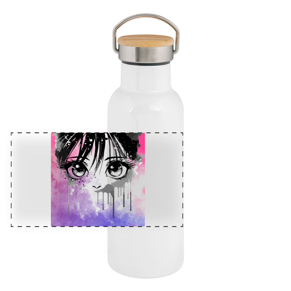 The Look, Anime Thermoflasche, Trinkflasche aus Edelstahl mit Bambus-Verschluss in  400ml, 500 ml oder 750ml - white