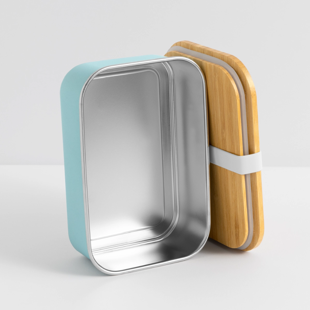 Romantasy Book, Lunchbox aus Metall mit Holzdeckel, Brotdose - light blue