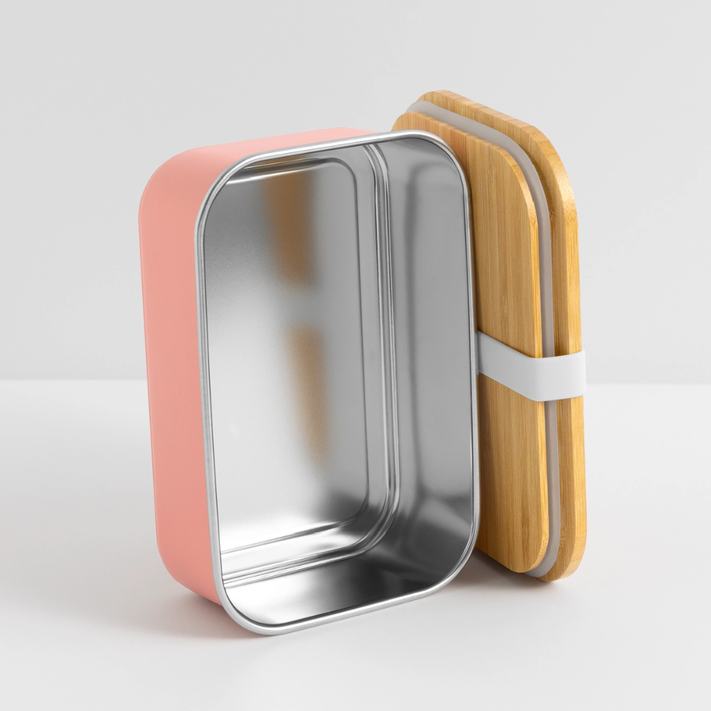 Everdell inspirierte Lunchbox aus Metall mit Holzdeckel, Brotdose - light pink