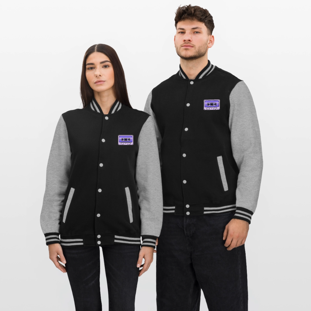Kassettenkind-Nostalgie-Edition, weiche Collegejacke in Premium-Qualität - black/heather grey