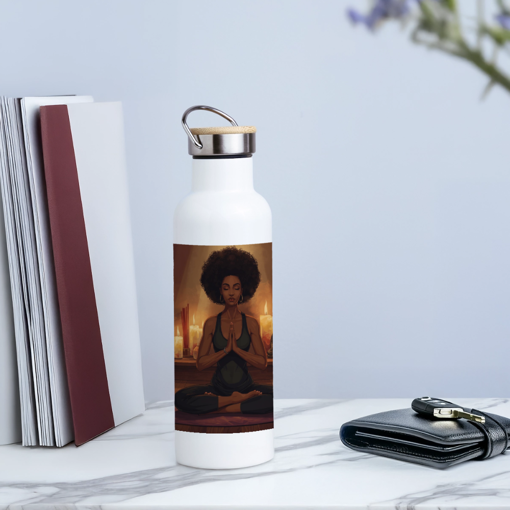 Namaste Thermoflasche, Trinkflasche aus Edelstahl mit Bambus-Verschluss in  400ml, 500 ml oder 750ml - white