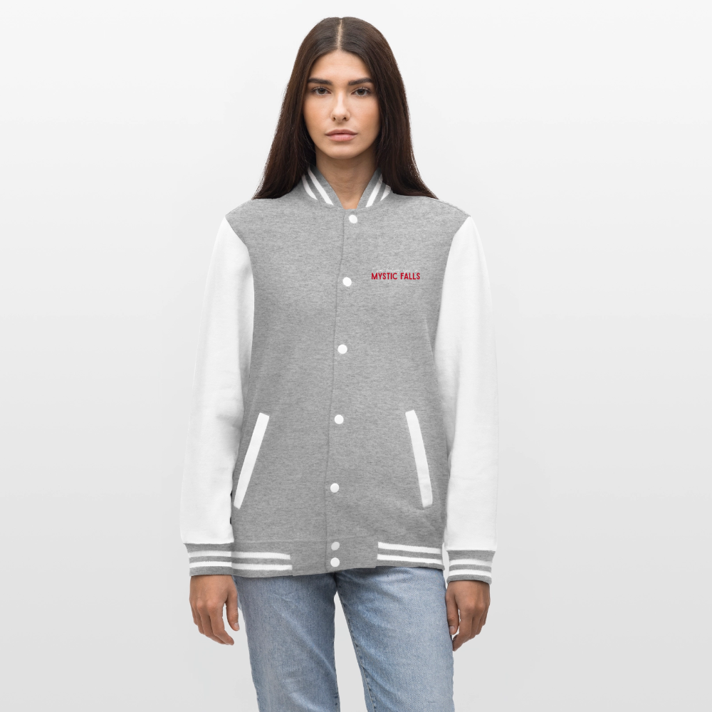"Mystic Falls" inspiriert von Vampire Diaries, weiche Collegejacke in Premium-Qualität - heather grey/white