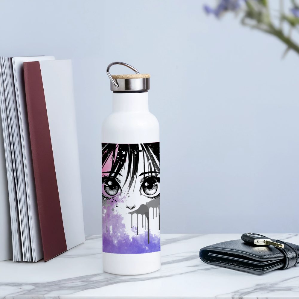 The Look, Anime Thermoflasche, Trinkflasche aus Edelstahl mit Bambus-Verschluss in  400ml, 500 ml oder 750ml - white