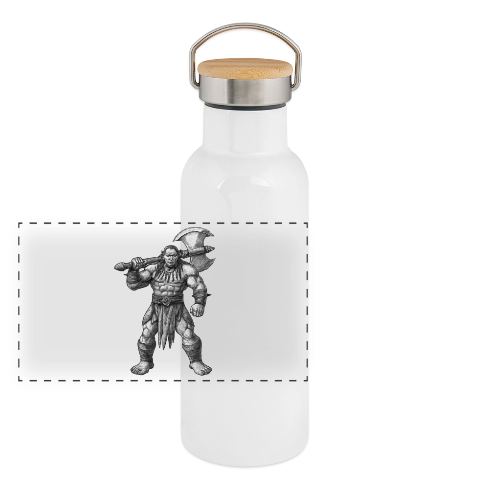 Krieger Thermoflasche, Trinkflasche aus Edelstahl mit Bambus-Verschluss in  400ml, 500 ml oder 750ml - white