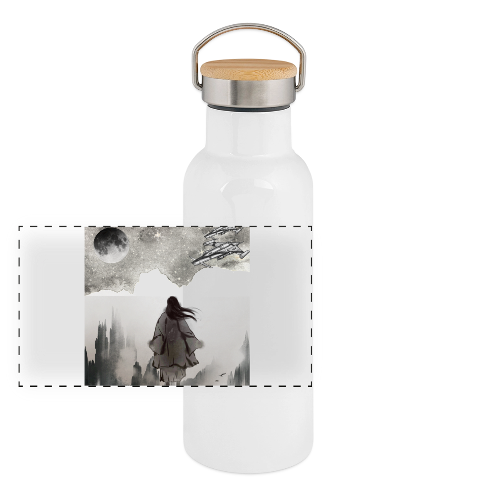 Frau im Weltall Thermoflasche, Trinkflasche aus Edelstahl mit Bambus-Verschluss in  400ml, 500 ml oder 750ml - white