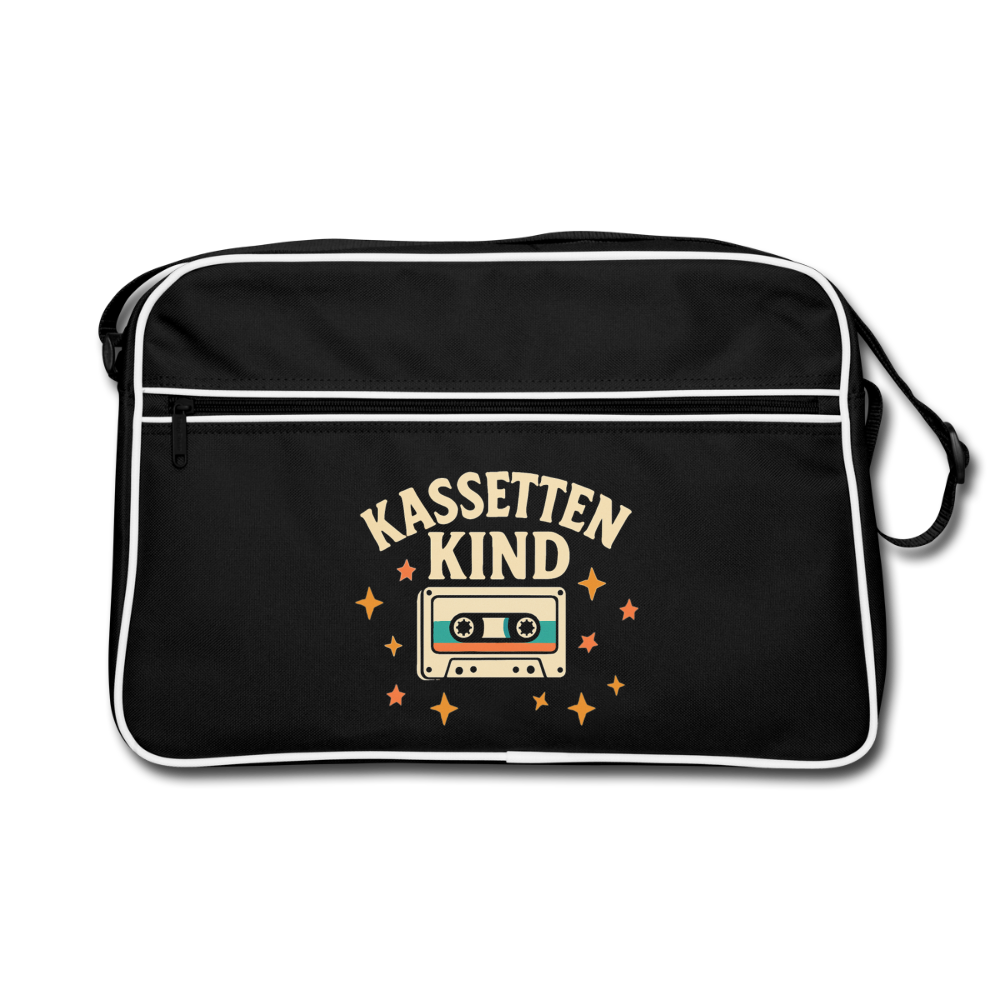 Kassettenkind, große Retro-Tasche /Umhängetasche mit längenverstellbaren Schultergurt - black/white