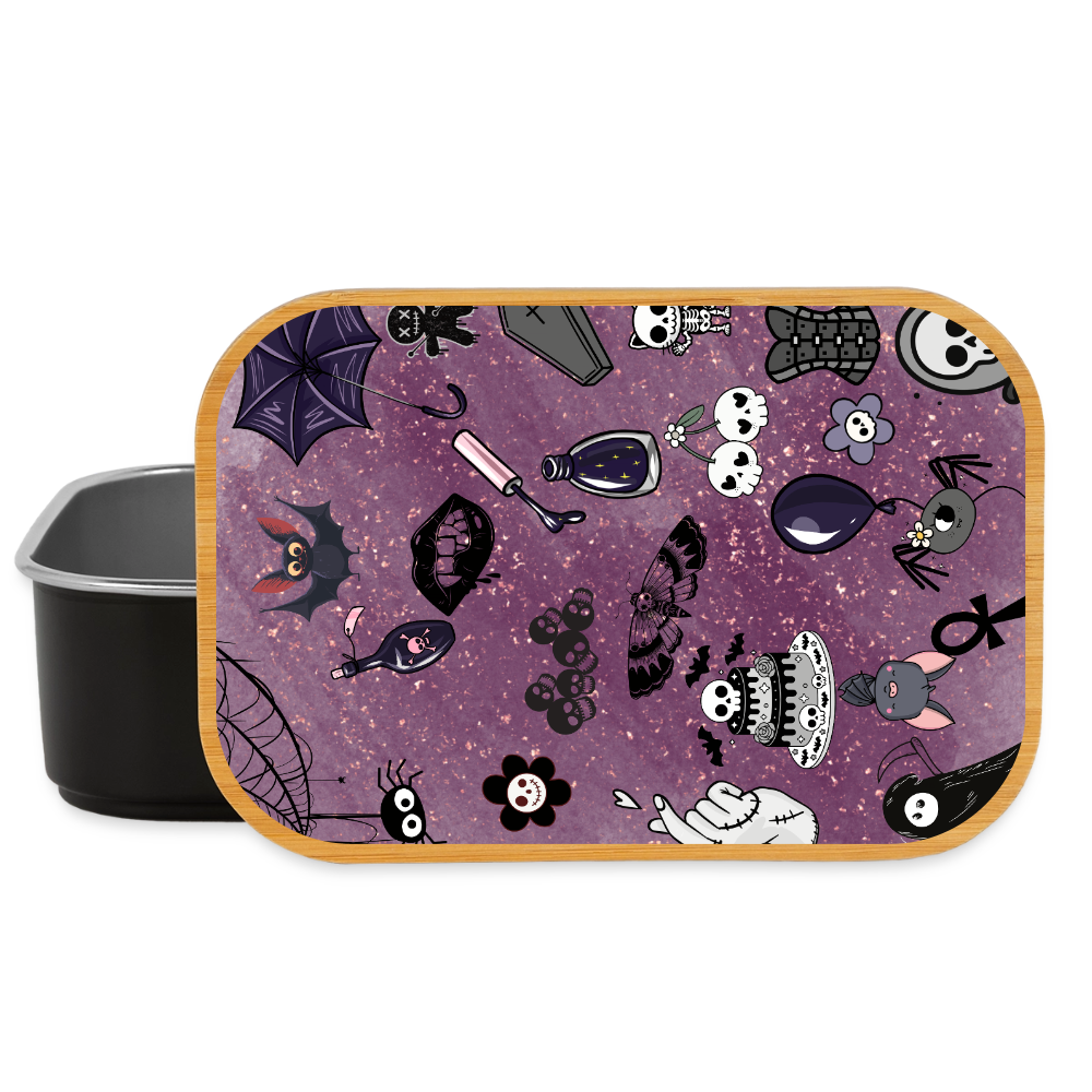 Cute Gothic,Lunchbox aus Metall mit Holzdeckel, Brotdose - black