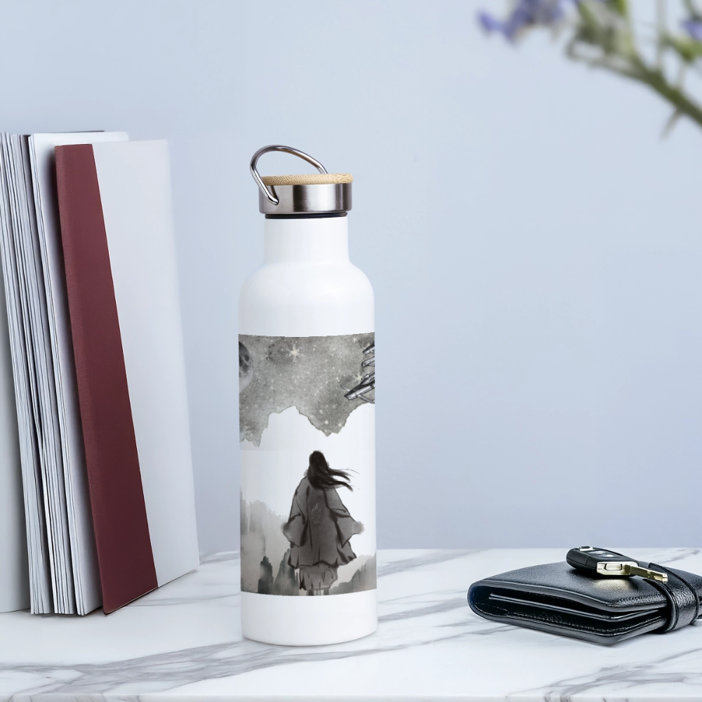 Frau im Weltall Thermoflasche, Trinkflasche aus Edelstahl mit Bambus-Verschluss in  400ml, 500 ml oder 750ml - white