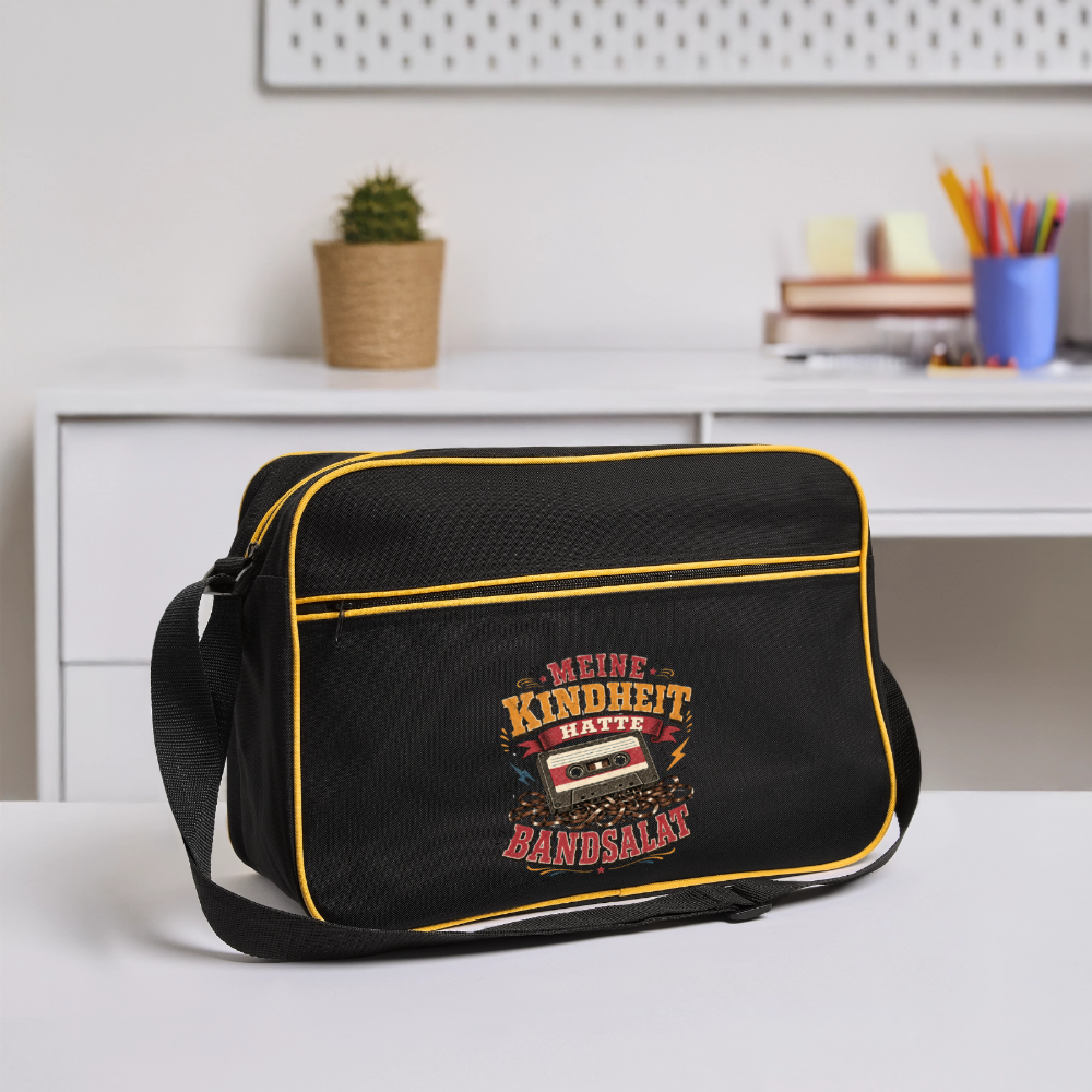 Meine Kindheit hatte Bandsalat - Retro Bag - black/gold