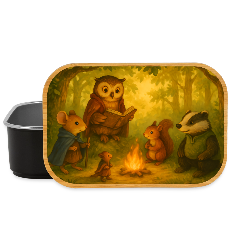 Everdell inspirierte Lunchbox aus Metall mit Holzdeckel, Brotdose - black