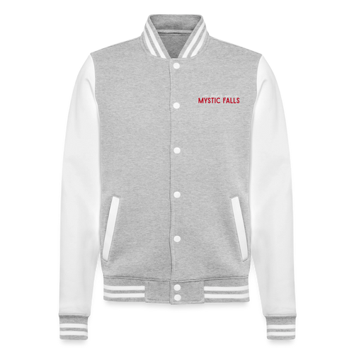 "Mystic Falls" inspiriert von Vampire Diaries, weiche Collegejacke in Premium-Qualität - heather grey/white