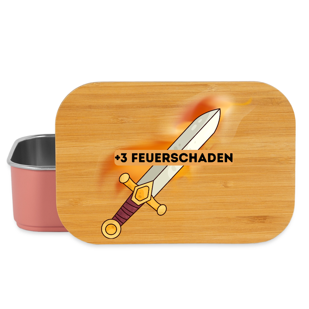 +3 Feuerschaden/Rollenspiel, Lunchbox aus Metall mit Holzdeckel, Brotdose - light pink