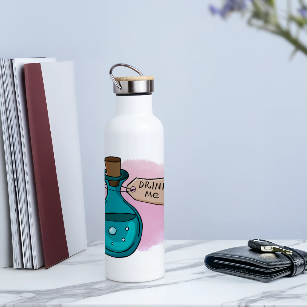 Drink me Thermoflasche, Trinkflasche aus Edelstahl mit Bambus-Verschluss in  400ml, 500 ml oder 750ml - white