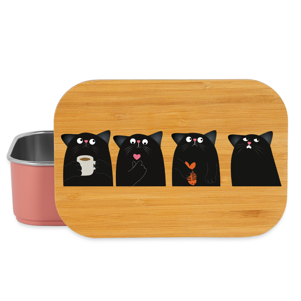 Four Cats, Lunchbox aus Metall mit Holzdeckel, Brotdose - light pink