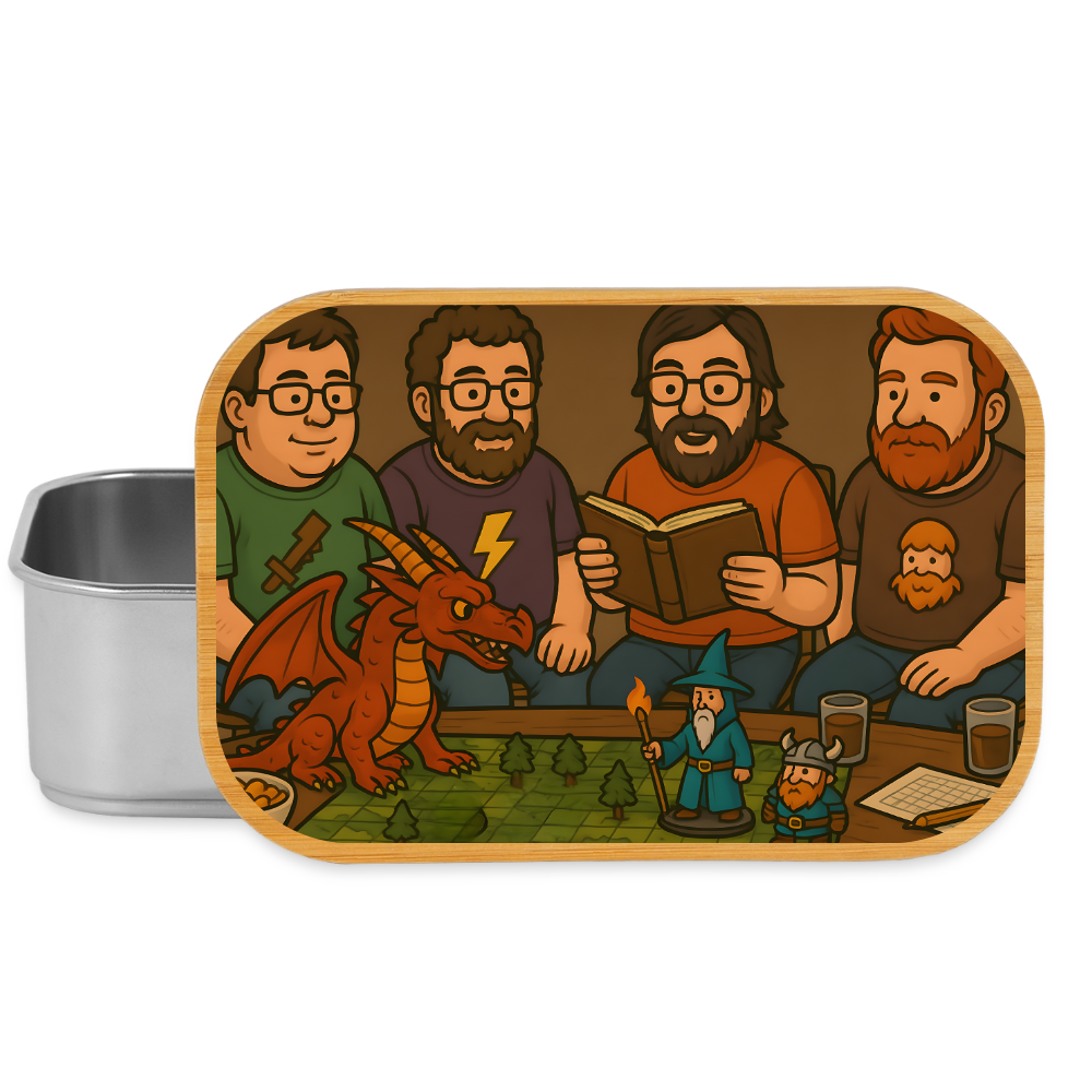 Rollenspiel/RPG,Lunchbox aus Metall mit Holzdeckel, Brotdose - silver