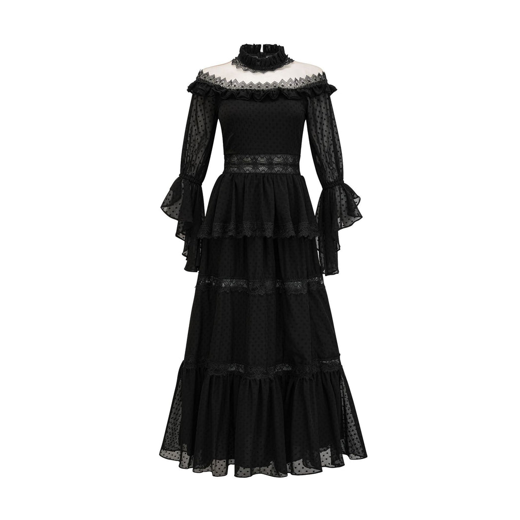 Elegantes Gothic Maxikleid mit Trompetenärmeln