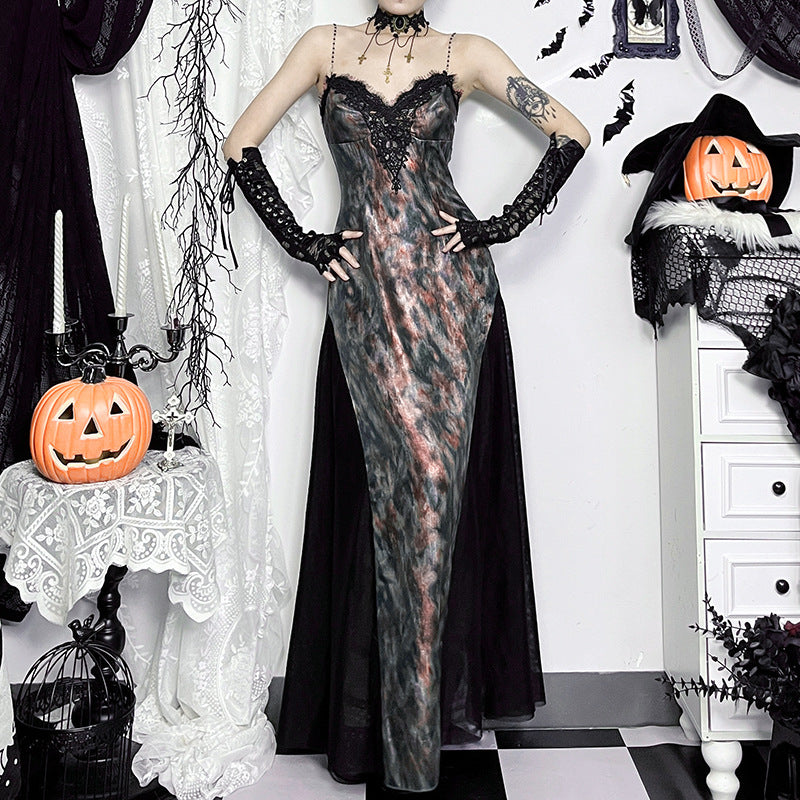 Gothic Jacquard Midikleid in Dunkelgrün
