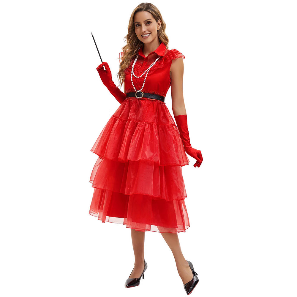 Gothic Ballkleid Cosplay Kostüm in Rot