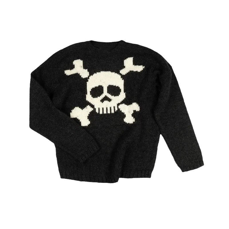 Skull Jacquard Strickpullover im Gothic Retro Stil